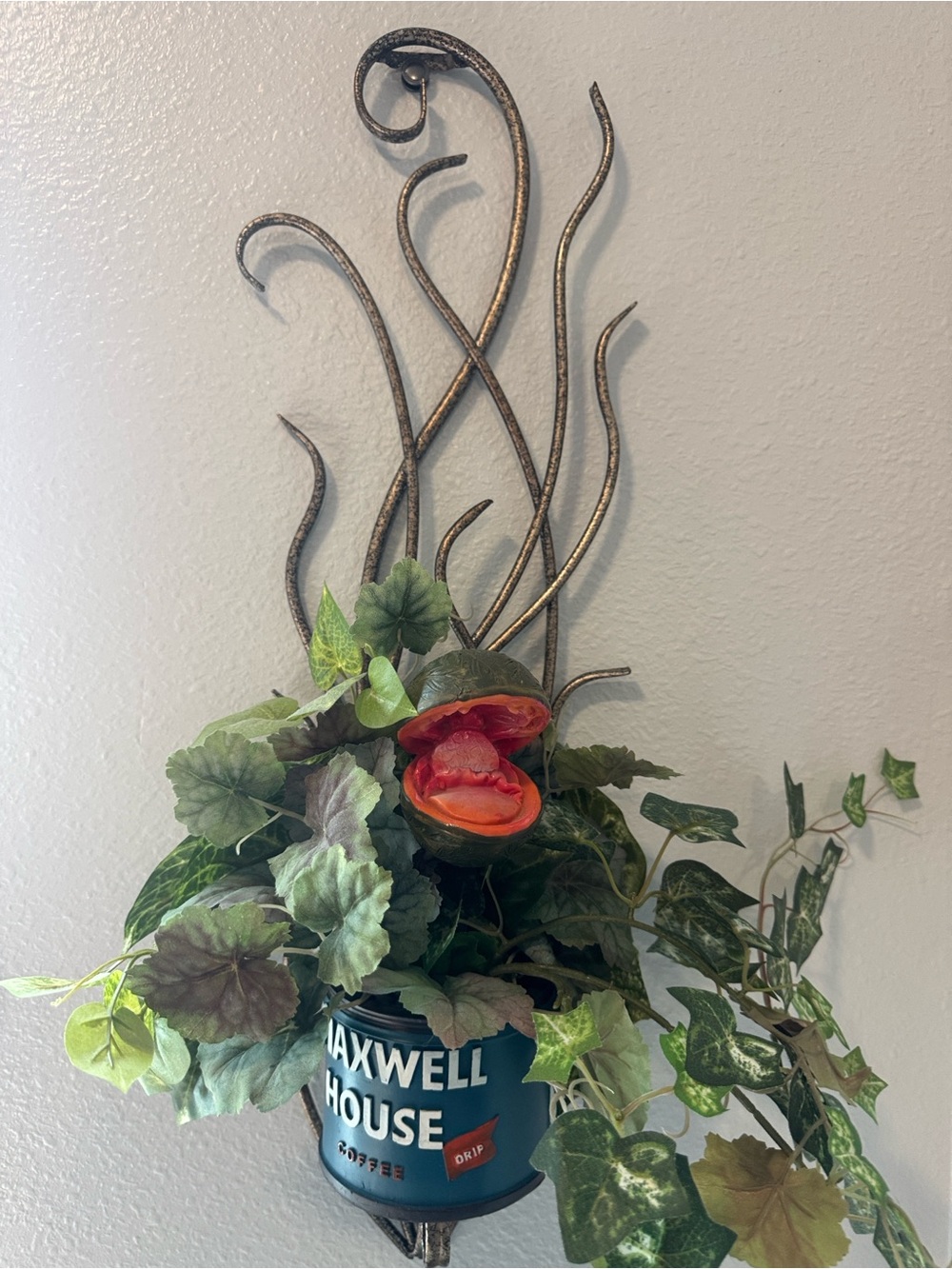 Decorative Metal Wall Shelf with Bronze Scroll